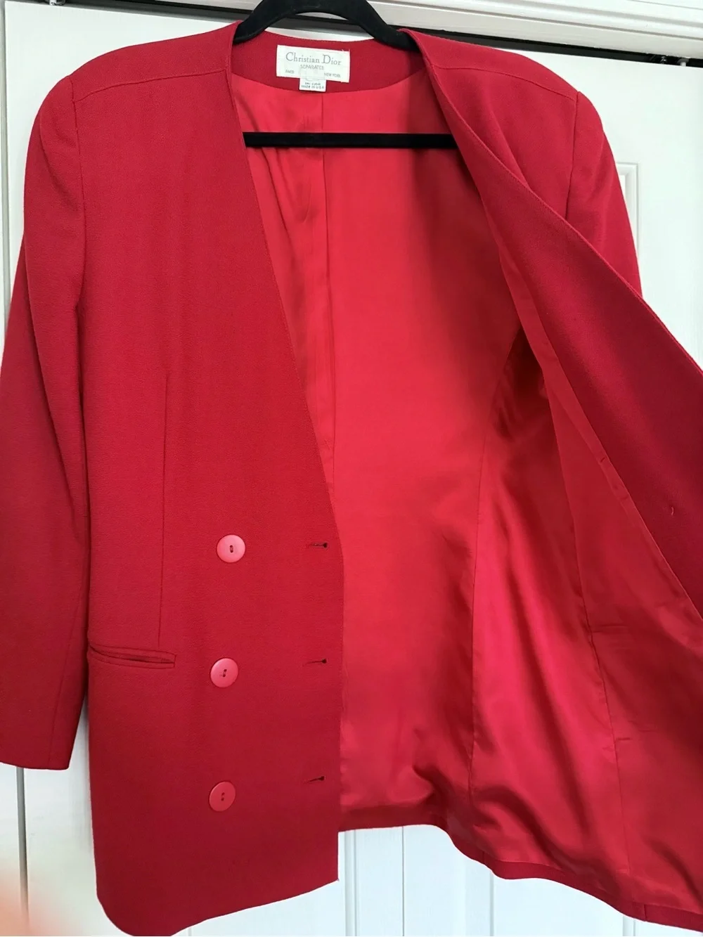 Vintage Christian Dior Red Wool Power Double Breast Blazer USA Paris NY